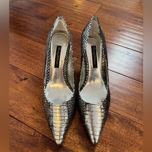 Beverly Feldman Silver Snakeskin Women's Heels